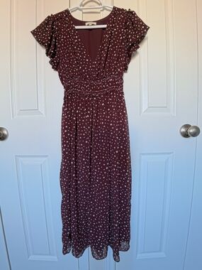 Polka Dot Burgundy Maxi Dress with Smocked Waist